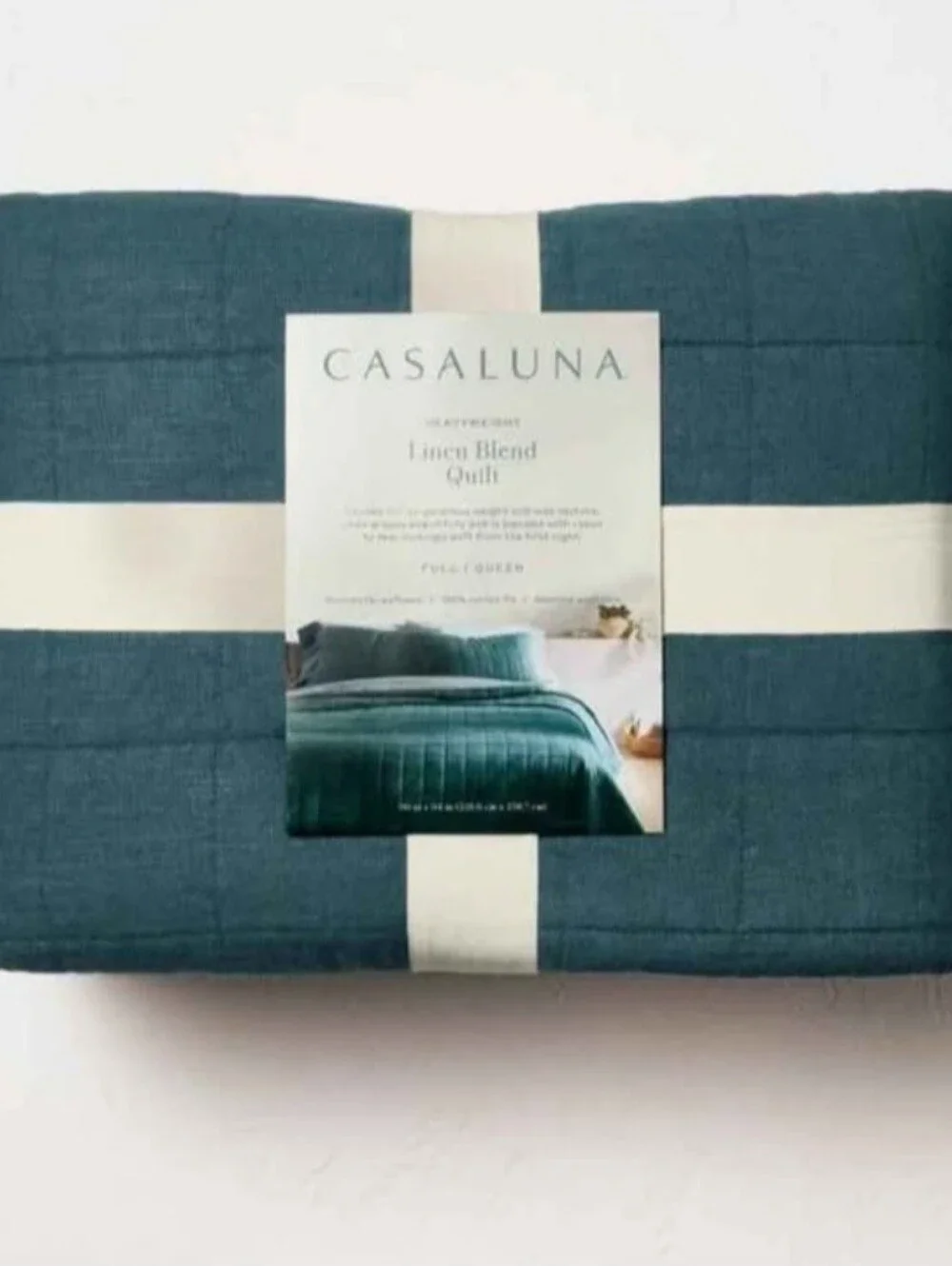 New Casaluna King Size Bedding Quilt Heavyweight Linen Blend Muted Teal Fall